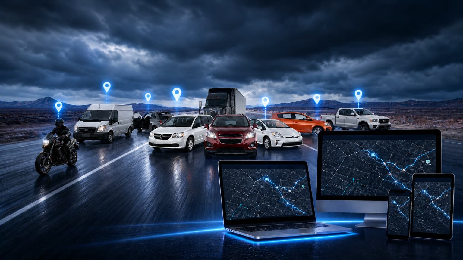 Suivi GPS KM TECH — véhicule protégé sur la route